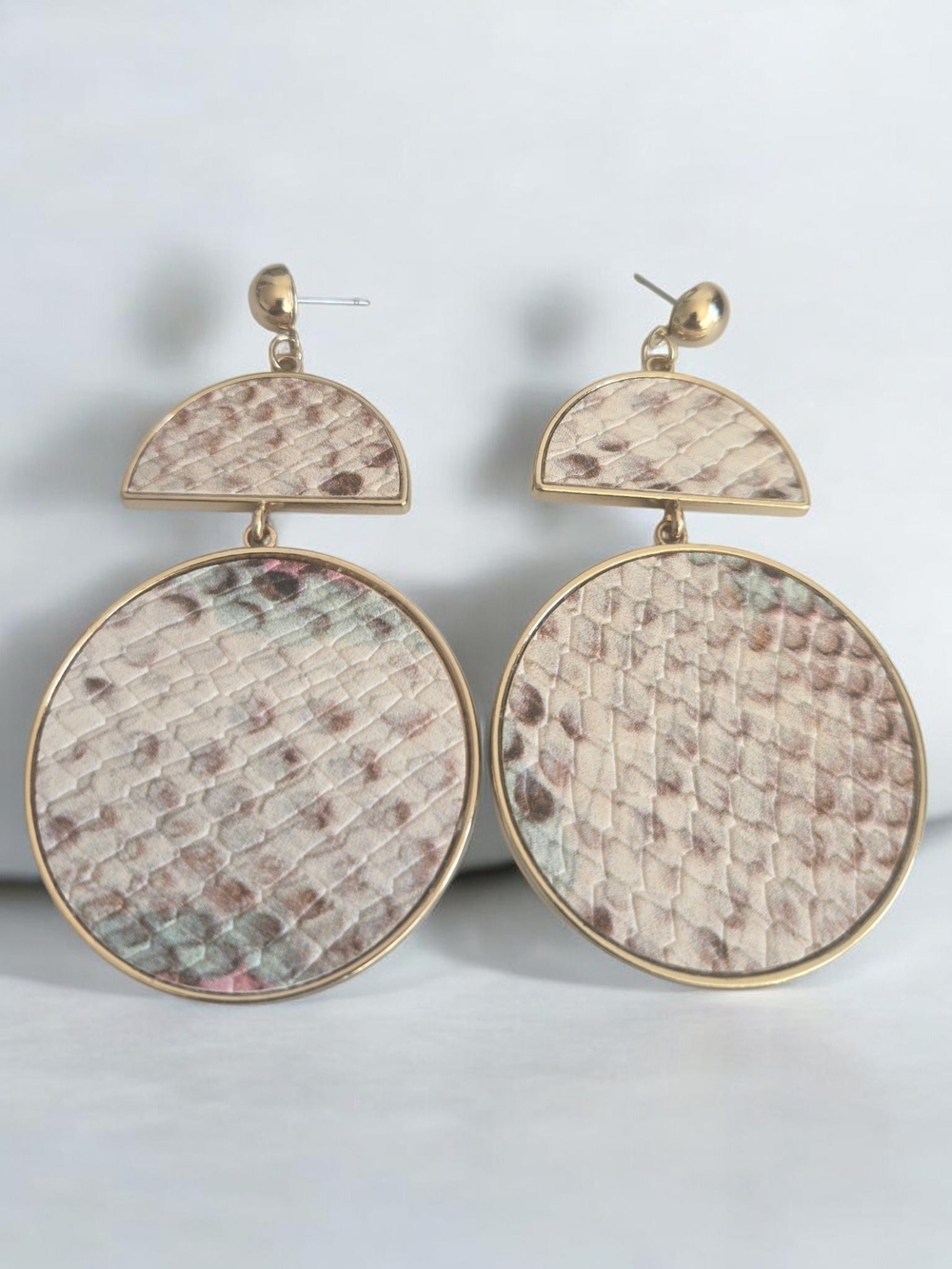 Aldo Gold-Trim Neutral Snakeskin Drop Earrings